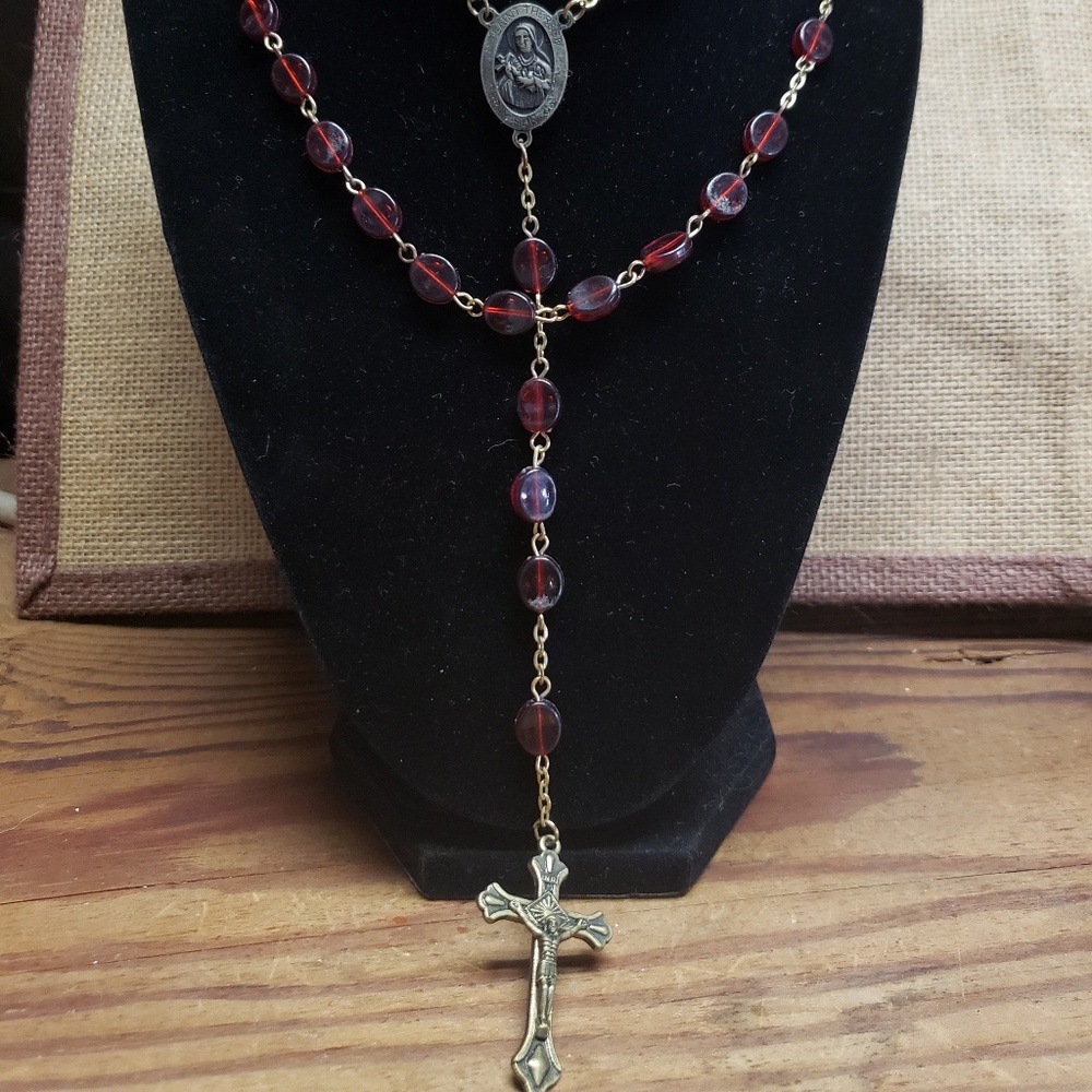 Vintage Rosary Saint Theresa beads crucifix cross